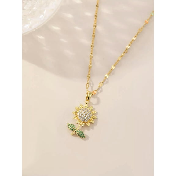 EOEMY Rhinestone Decor Sunflower Pendant Necklace For Women Jewelry For Women Necklace-Default