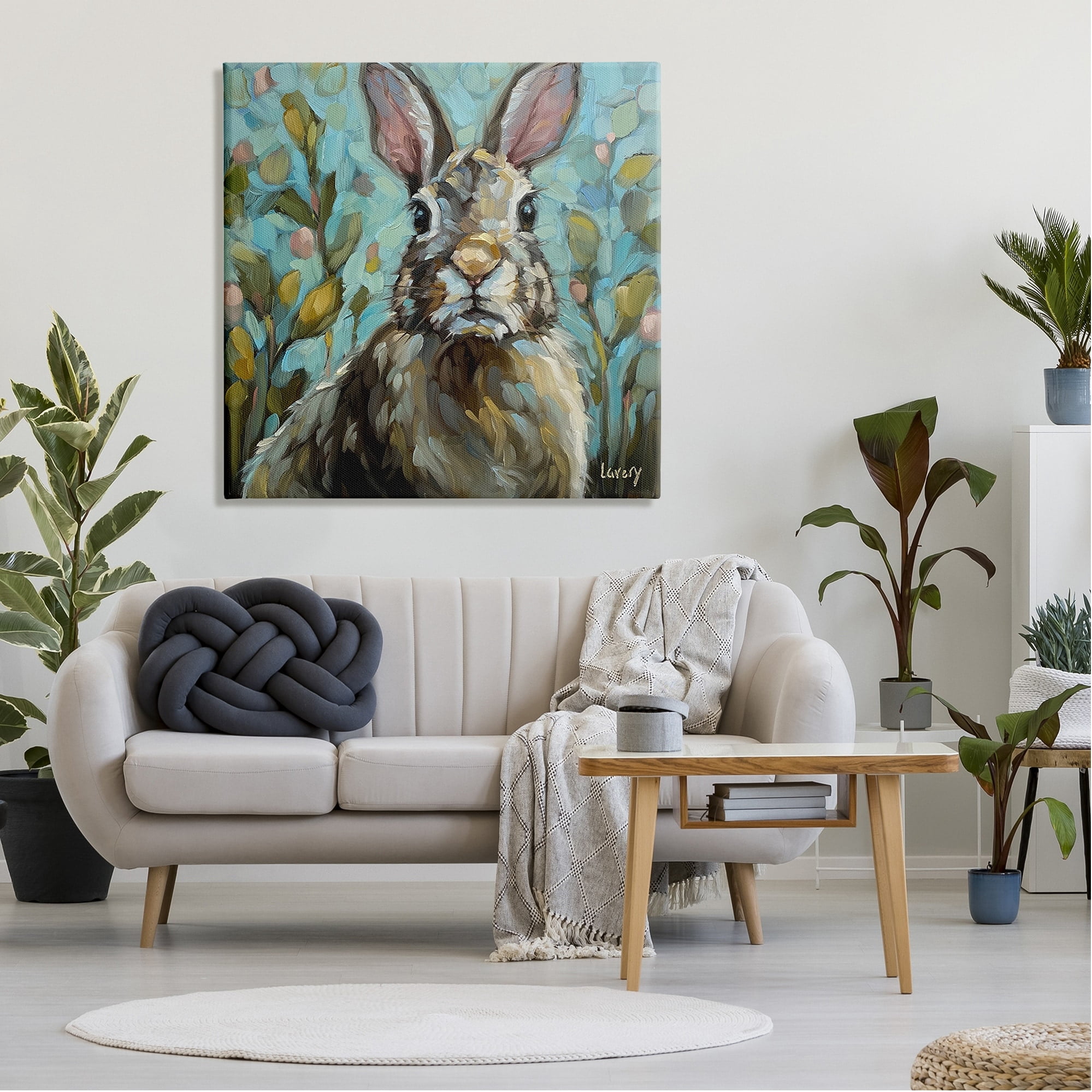 Stupell Rabbit Portrait Botanical Blooms Animals & Insects Painting Gallery Wrapped Canvas Print Wall Art