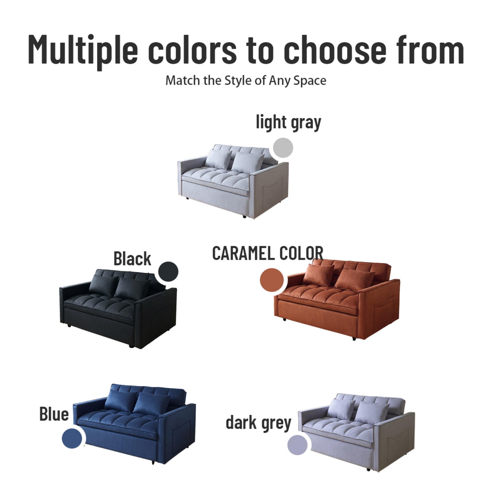 Gewnee 51.1 Inch Convertible Sofa Bed,Velvet Loveseat Sofa with Foldable Sofa Bed,Sleeper Sofa for Living Room or Office,Futon Sofa with Adjustable Backrest.Light Grey