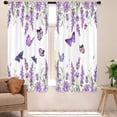thumbnail image 2 of Lavender Butterfly Purple Liac Spring Kitchen Curtains 42W X 63L Inch 2 Panels Rod Pocket Vintage Country Small Short Cafe Tier Curtains Beige Window Drapes Treatment Home Decor, 2 of 6