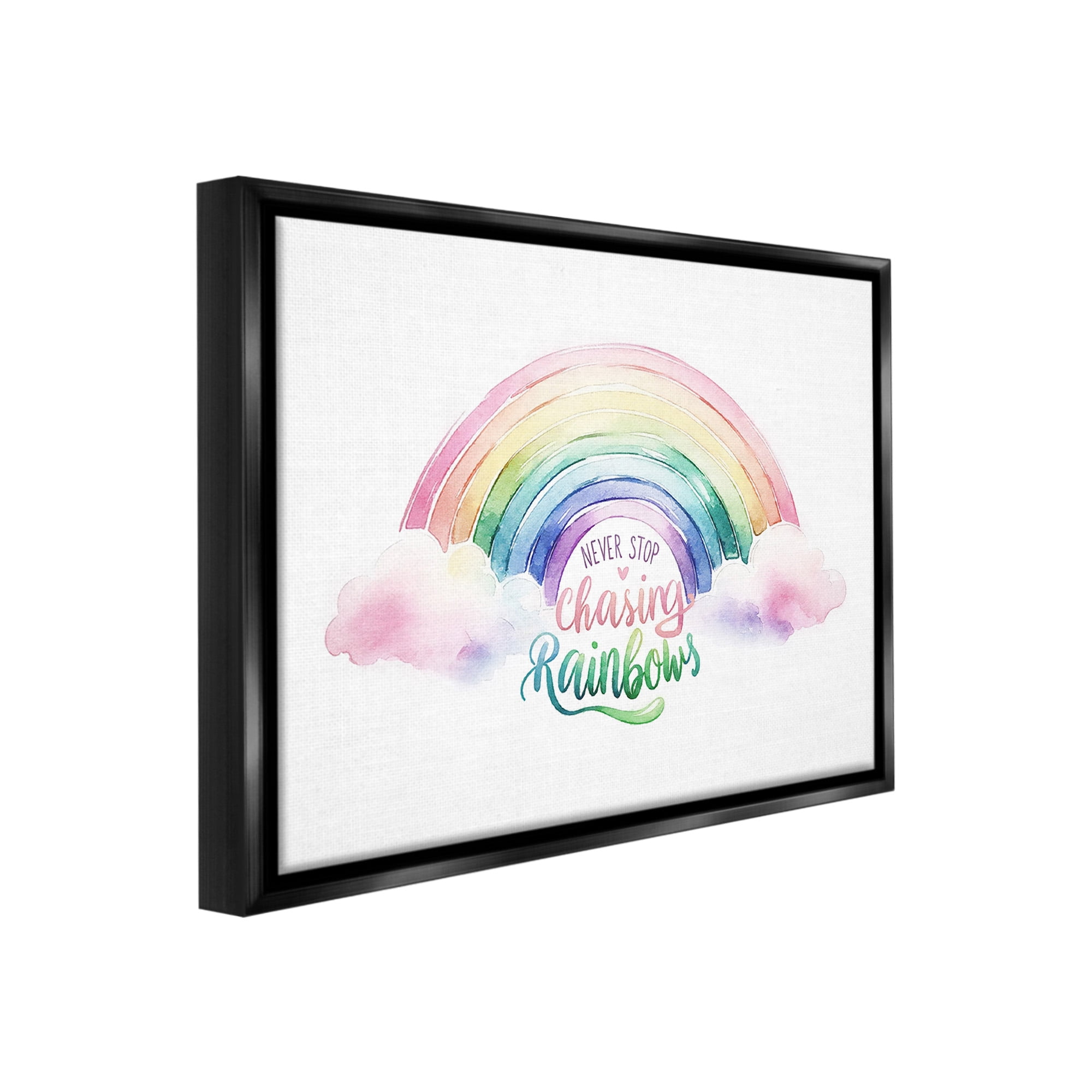 Stupell Industries Inspirational Chasing Rainbows Inspirational Painting Black Floater Framed Canvas Art Print Wall Art, 21 x 17