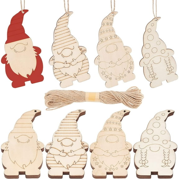 20 Pieces Christmas Wooden Gnome Hanging Ornaments Cutouts Slices Elf Wooden Decoration Santa Claus Wooden Ornaments Set for DIY Craft Making Painting BurlyWood
