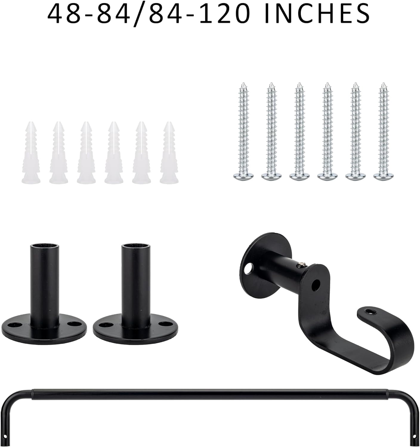 eTeckram Energy Saving Wrap Around Blackout Return Adjustable Window Curtain Metal Rod Set, 5/8 inch Diameter,84"-120",Black