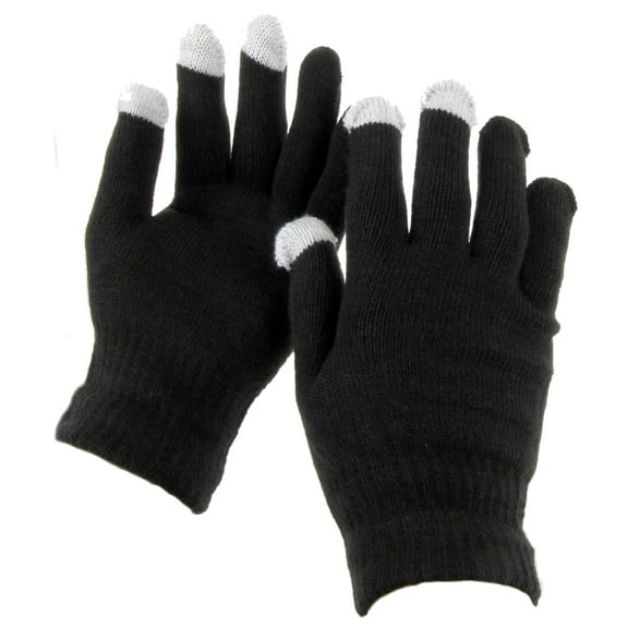 Touch Screen - Black Knitted Winter Warm Stretch Gloves One Size
