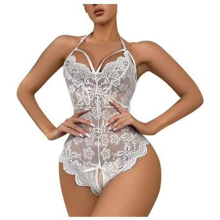 

YDKZYMD White Women s Lingerie Sexy Lace Adjustable Sling Mesh Fun One-Piece Nightgown Underwear