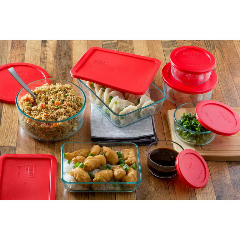 Pyrex Simply Store 16-Piece Round Glass Storage Set with Red Lids