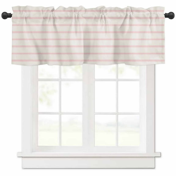 nqOlkjepod Pink Striped Farmhouse Short Window Curtain Valances, Rustic Pink Stripe Modern Art Beige Rod Pocket Kitchen Valances for Living Room Bedroom Bathroom Cafe, 1 Panel - 54" x 18"