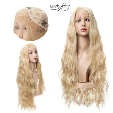24'' Women Lady Natural Wavy Lace Front Wig Golden Blonde Curly Synthetic (Best Synthetic Lace Wigs)
