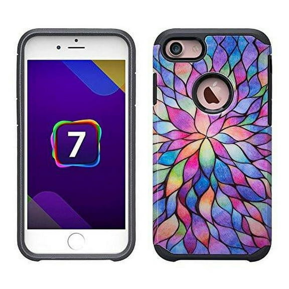 iPhone SE 2020/iPhone 8/7 Case[Shock Absorption/Impact Resistant] Hybrid Dual Layer Armor Defender Protective Case Cover, Rainbow Flower