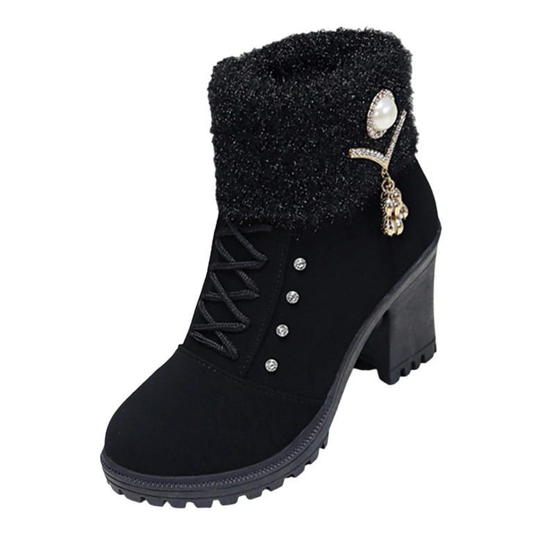 Women Winter Boots, Round Toe Dressy with Heel Casual with Side Zipper Short  Boots, Autumn Winter for Dresses Chunky Heel Shoes, Ankle Booties , Black,  35 - Walmart.com