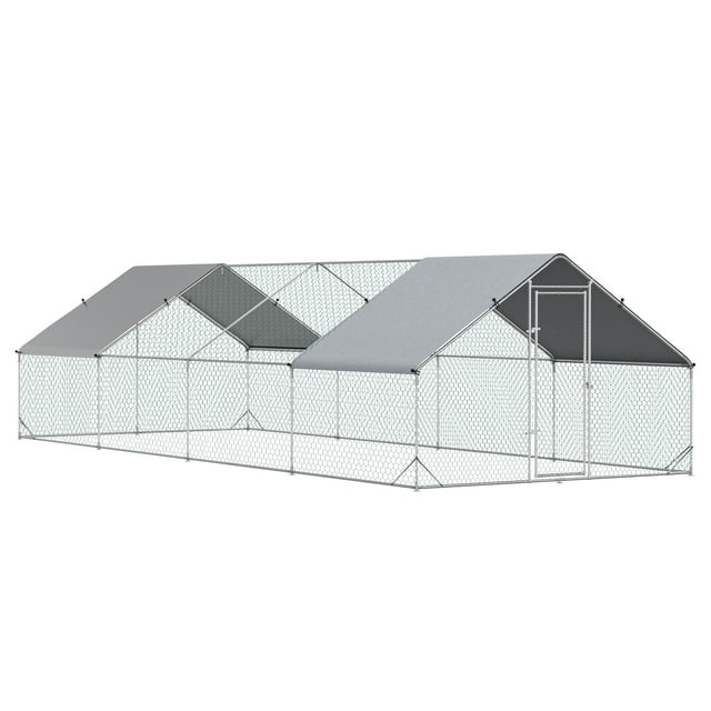 PawHut Enclos de Marche Galvanisé pour Grand Poulailler 9,8 Pieds X 26,2 Pieds X 6,6 Pieds