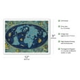 thumbnail image 2 of World Map - Global World Route Map - Planisphere - Vintage Airline Travel Poster by Lucien Boucher c.1959 - Master Art Print (Unframed) 9in x 12in, 2 of 4