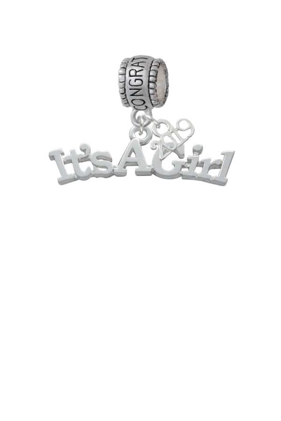 Silvertone Large ''It's a Girl'' - 2019 Congraduations Charm Bead