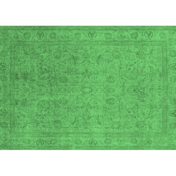Ahgly Company Indoor Rectangle Oriental Emerald Green Industrial Area Rugs, 2' x 5'
