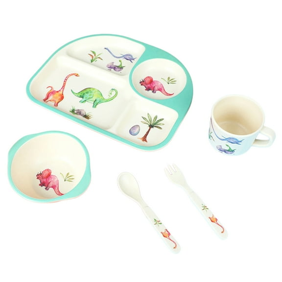 A bamboo fiber children's tableware set baby divided plate cartoon five-piece set