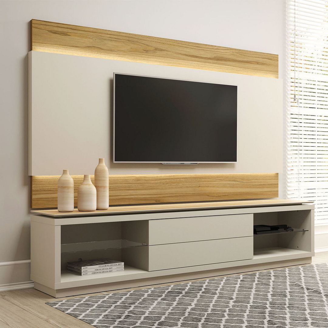 Manhattan Comfort Lincoln 85 TV  Stand  and Panel  with LED 