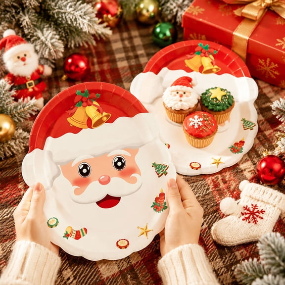 ShaoXinWan Santa Claus Shaped Paper Plates, Christmas Party Decorative Tableware Set of 10, Festive Disposable Serving Dish for Holiday Family Gathering