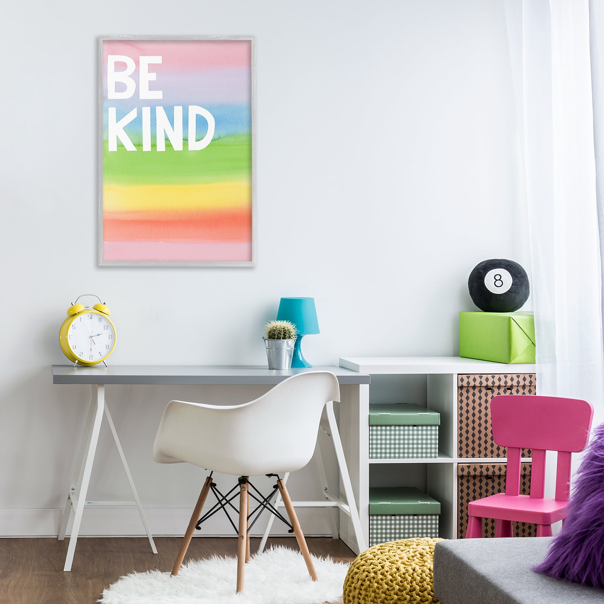 Stupell Industries Be Kind Ombre Rainbow Typography Painting Gray Framed Art Print Wall Art, 20 x 30