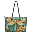 thumbnail image 4 of ZUXONGSY Stained Glass Dragonfly Lotus Print Tote Bag for Women Multifunctional Travel Purse Fashion Top Handle Tote Bag with Zippered for Work Dating, 4 of 6