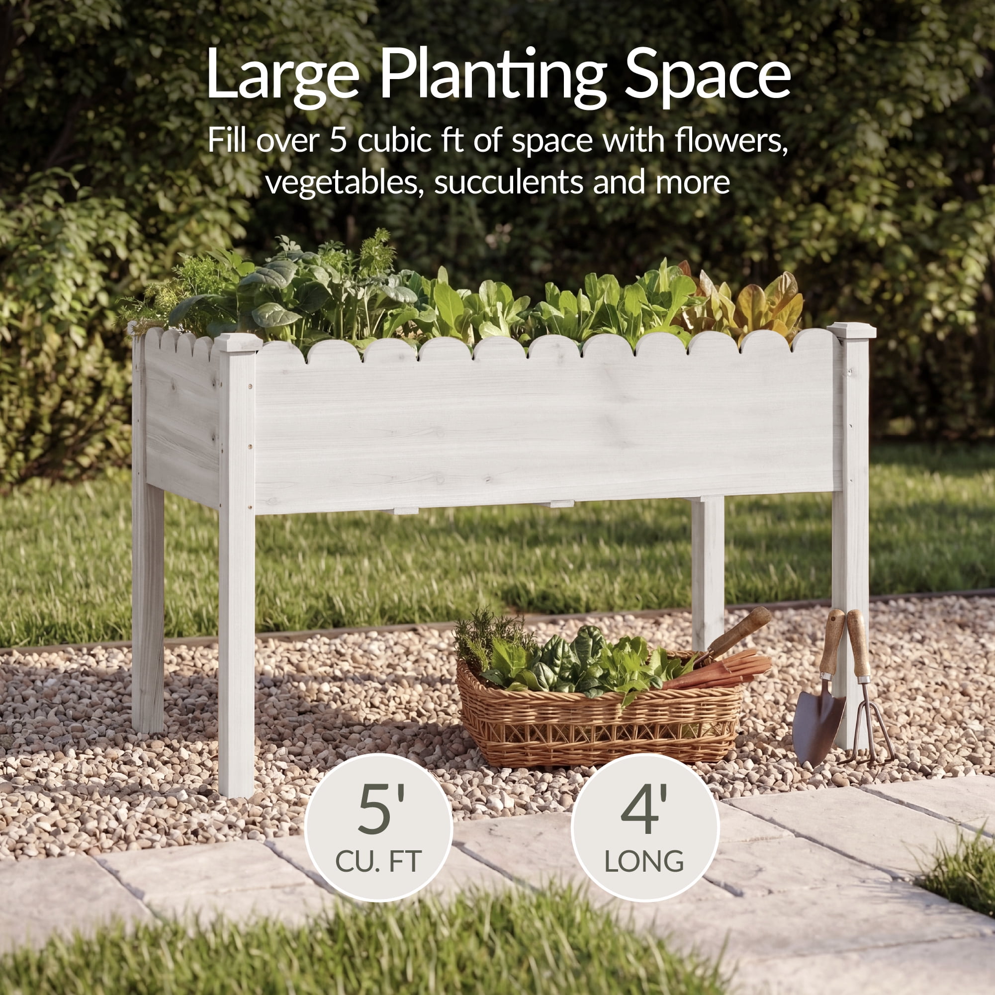 Best Choice Products 48x24x30in Raised Garden Bed, Scalloped Design, Elevated Wooden Planter for Yard - White