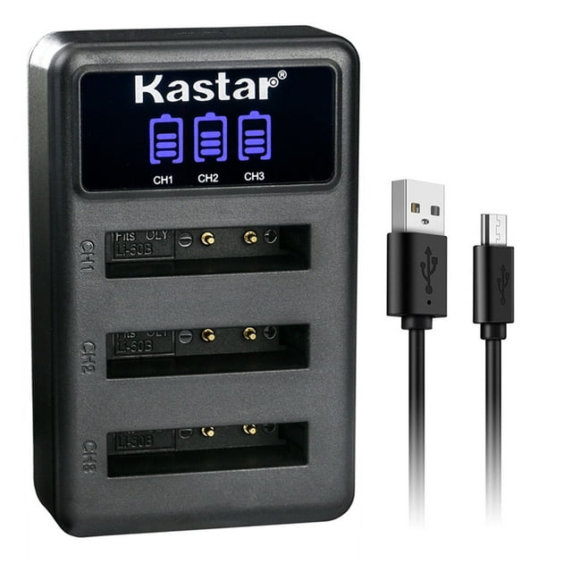 Kastar LCD Triple USB Battery Charger Compatible with Olympus Stylus 1030SW, Stylus 9000, Stylus 9010, SZ-10, SZ-11, SZ-12, SZ-14, SZ-15, SZ-16, SZ-20, SZ-25MR, SZ-30MR, SZ-31MR his
