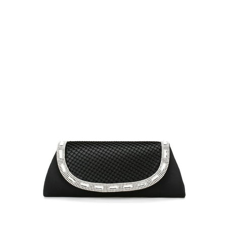 - Womens Satin Crystal Rhinestone Adorned Clutch Purse Handbag Removable Chain Strap