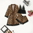thumbnail image 5 of Women's Leopard Print Chemise and Robe Pajamas Set 3Pcs, Ladies Plus Size Lace Nightdress Bathrobe Cardigan Sleepwear, 5 of 8