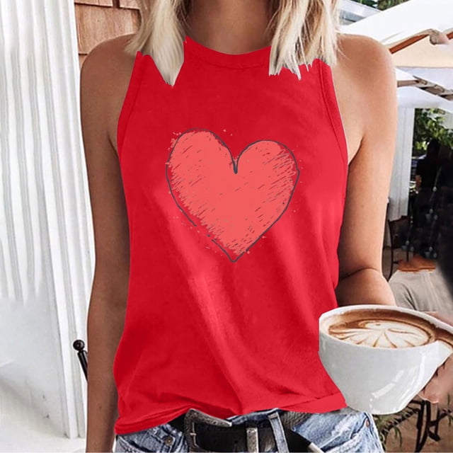 UPPADA Débardeurs Grande Taille pour Femmes, T-Shirts Graphiques Sans Manches Décontractés, T-Shirts Surdimensionnés, T-Shirts Graphiques Sans Manches, Rouge, L