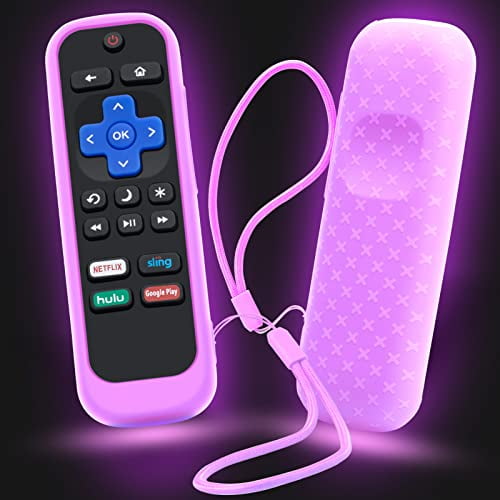 Case for Roku Remote,Cover for Hisense/TCL Roku TV Steaming Stick/Express Universal Replacement Controller Silicone Sleeve Skin with Lanyard Glow in The Dark Purple