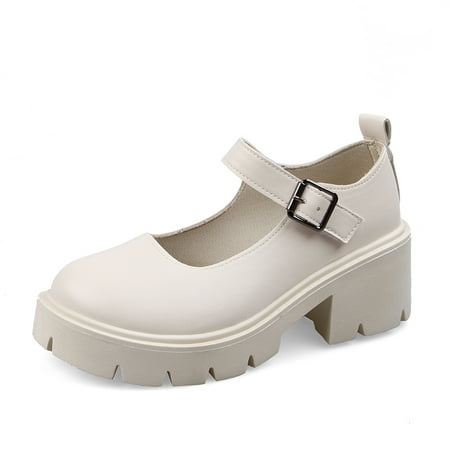 

Women‘s Buckle Strap Mary Jane Platform Anti-slip Round Toe Shoes Lightweight Solid Color Shoes