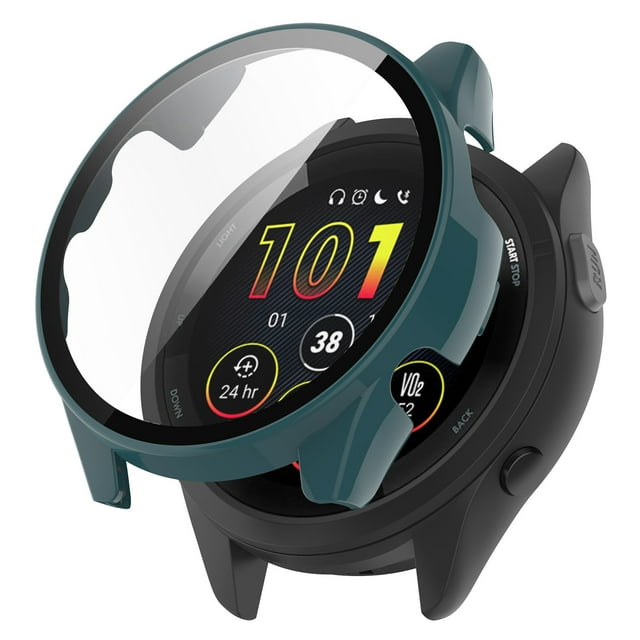 Full Protective Case For Garmin Forerunner 965 Forerunner 265 265S Screen Protector case Cover pc 2in1 Shell+tempered glass Film Needle Green Forerunner 965