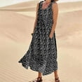 thumbnail image 2 of Robes d'Été pour Femmes Robe de Plage en Lin Col Décontracté Robe Midi Ample avec Poches, 2 of 9