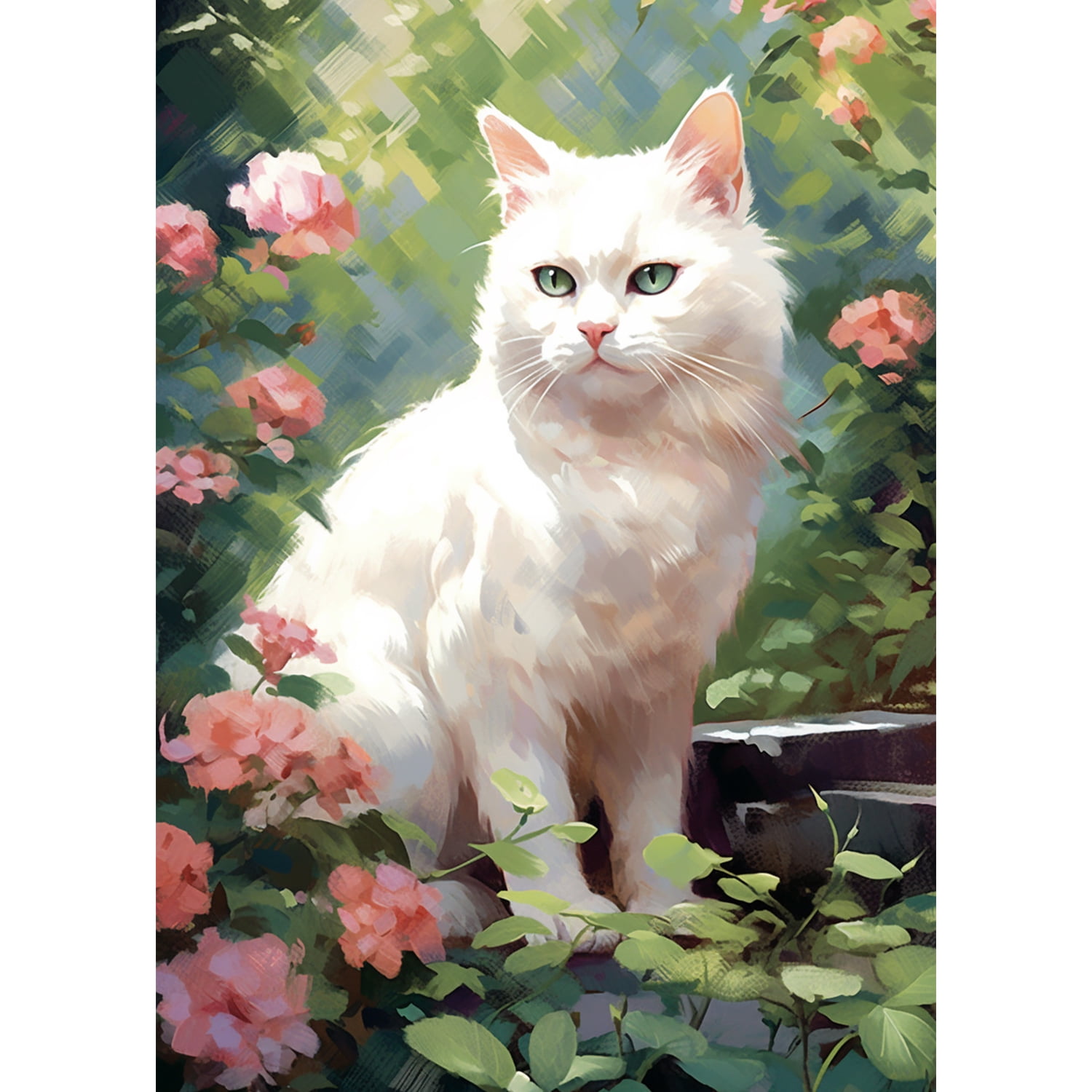 America Forever Spring White Cat House Flag 28 x 40 inch Double Sided Kitty Pink Floral Summer Spring House Flag for Outdoor Cat Flag Yard Decoration