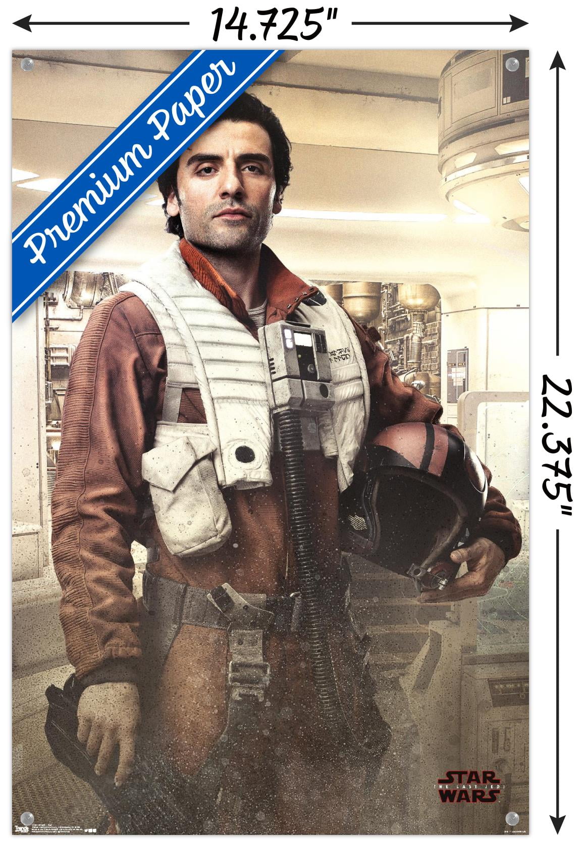 Star Wars: The Last Jedi - Poe Wall Poster with Push Pins, 14.725" x 22.375"