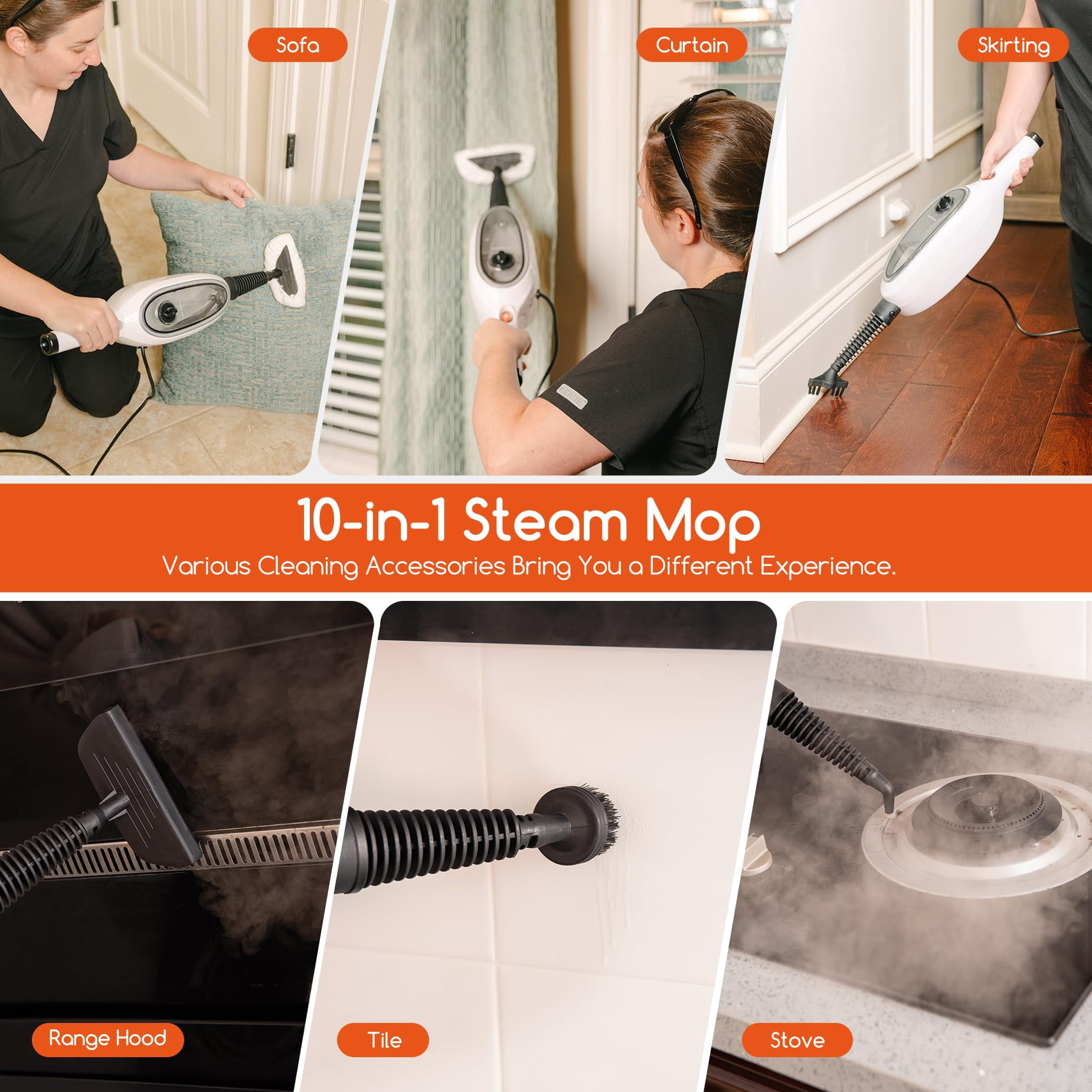 Steam Mops, Double-Sided Flip Steam Cleaner, 15 Seconds Fast Heating, for Kitchen, Wood Tile Hard Floor