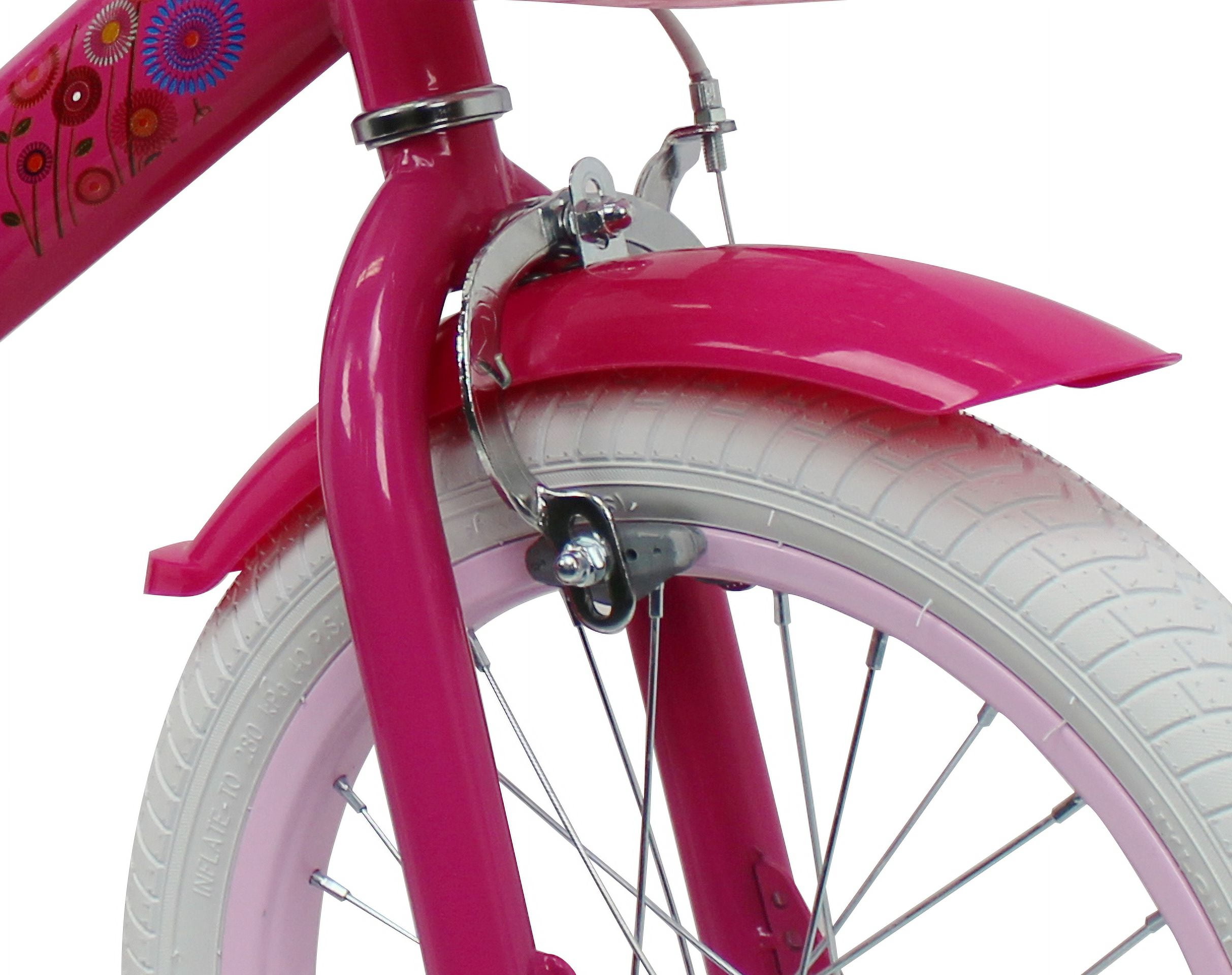 Micargi 16" inch Girl Kids Bike with Basket Girls with Training Wheels 4 5 6 7 Year Princess Toddler Barbie Pink