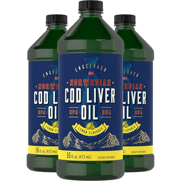 Cod Liver Oil Liquid | 48 fl oz (16 fl oz x 3 Bottles) | Lemon Flavor | by Carlyle