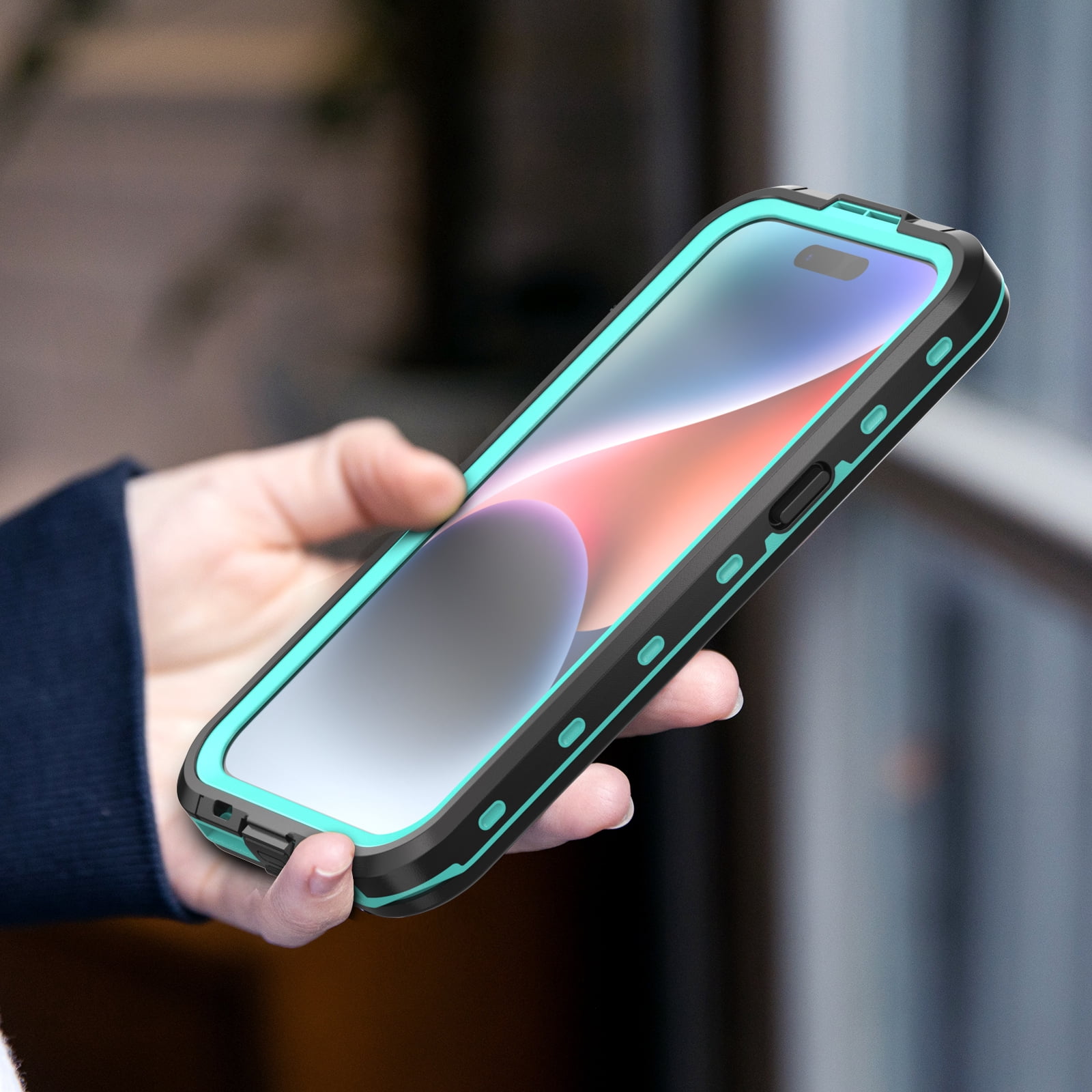 Allytechgroup Waterproof Case for iPhone 15, Full Body Protection Built-in Screen Protector MagSafe Wireless Charging Dustproof Shockproof Cover Case with Transparent PC, Grassblue