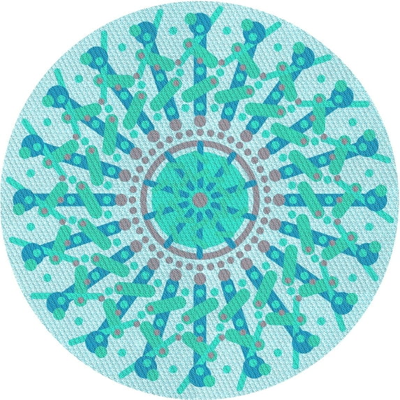 Ahgly Company Indoor Round Patterned Blue Turquoise Green Area Rugs, 4' Round