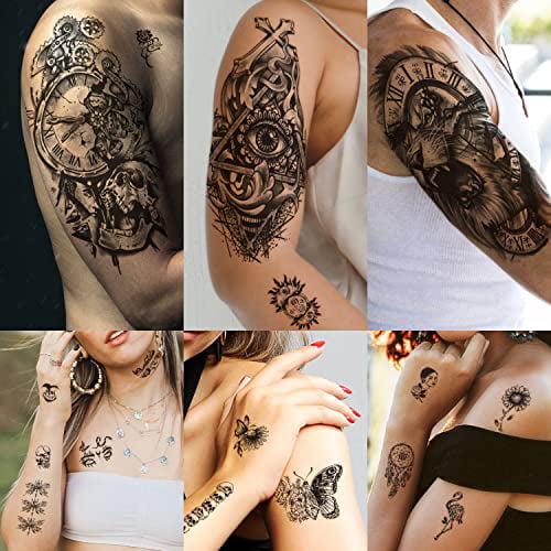 SOOVSY 70 Sheets Temporary Tattoos Adults, Forearm Half Sleeve Tattoos for Men, Lion Black 3D Realistic Tattoos Stickers Flower Animals, Boys Tattoos Temporary for Women with Snake Eagle - Walmart.com
