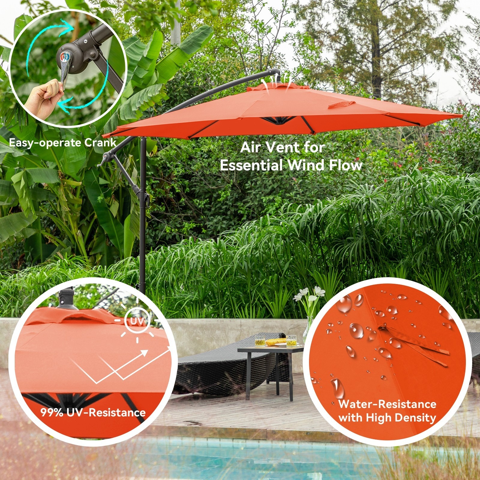 Serwall 10ft Heavy Duty Patio Hanging Offset Cantilever Patio Umbrella W/ Base Included, Orange - image 2 of 6