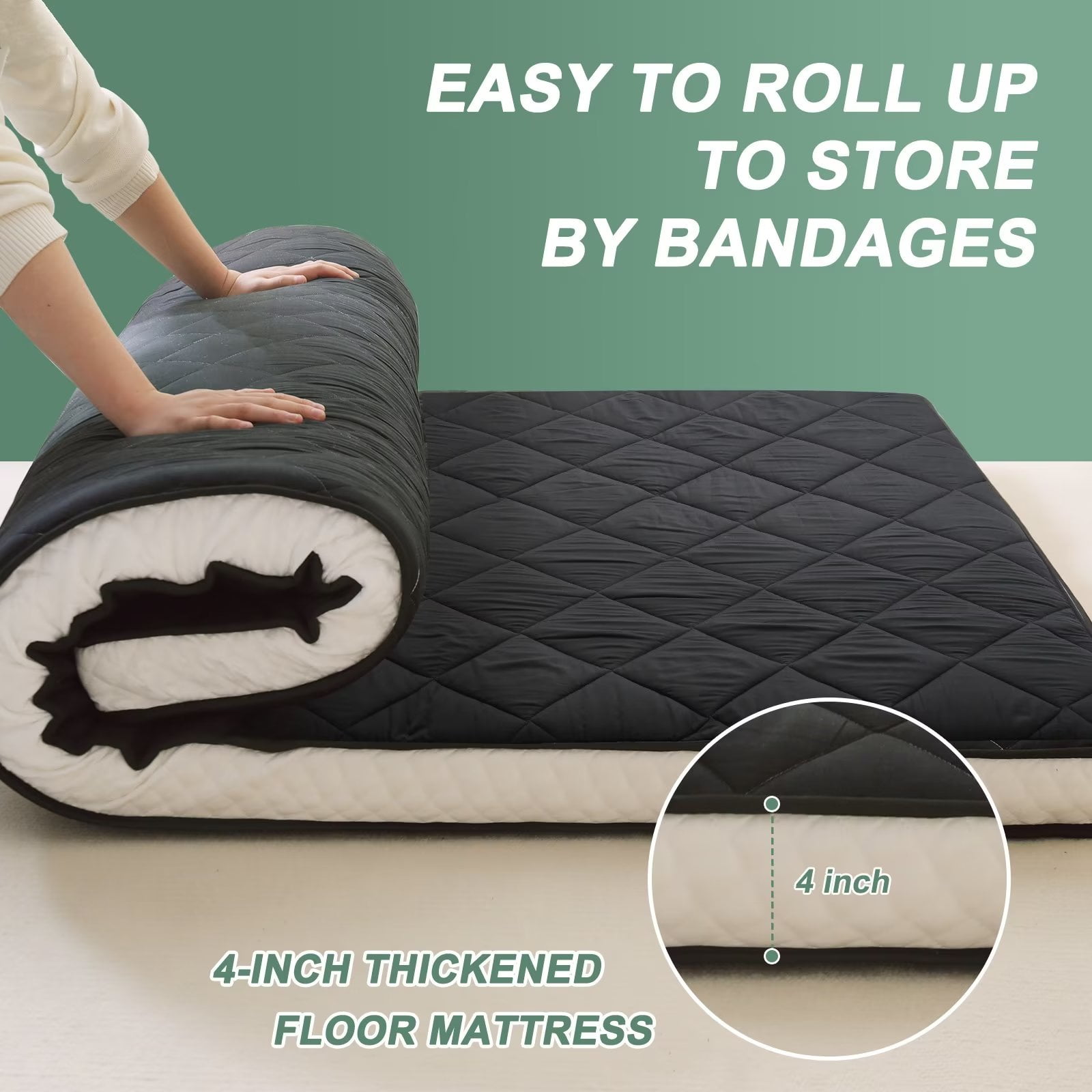 MOPHOTO Floor Mattress Futon Mattress Extra Thick Folding Sleeping Pad Camping Mattress Twin Size (80*39*4in)