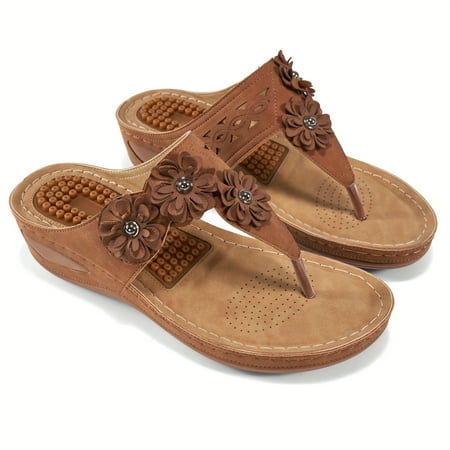 

Women s Massage Flip Flops Flower Decor Arch Support Wedge Slide Sandals Bohemian Going Out Beach Slide Shoes