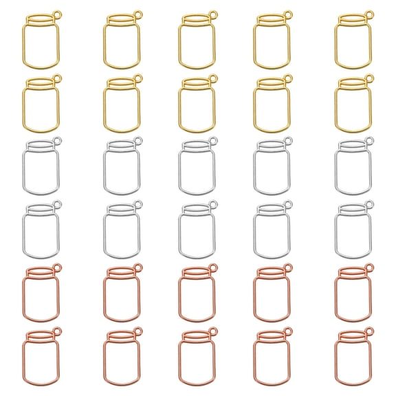 Uxcell Bottle Shape Alloy Open Back Bezel Pendants DIY Hollow Frame, Light Silver, Gold Tone, Light Gold 30 Pack