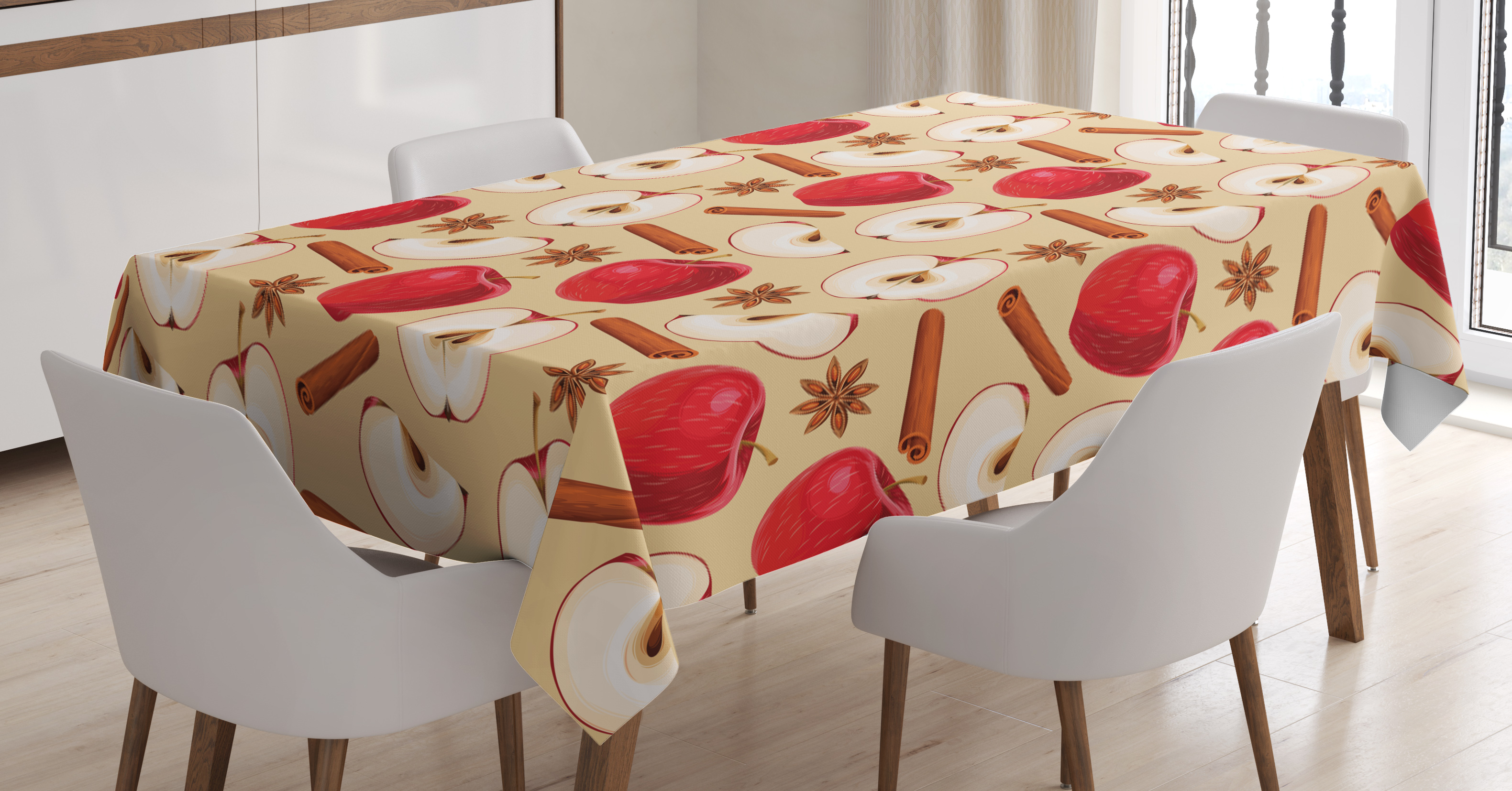 Apple Tablecloth, Apples with Cinnamon Sticks and Star Anise