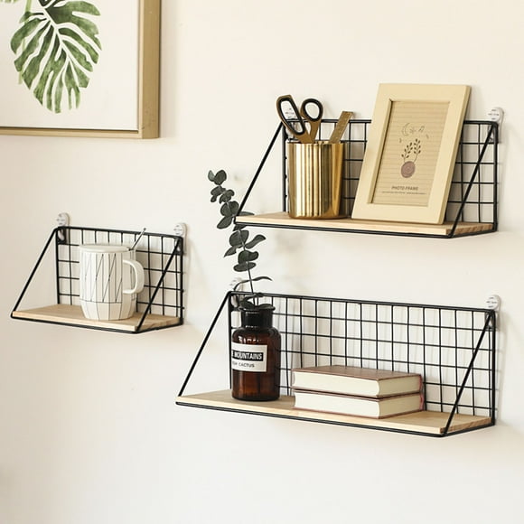 Flash Deals! Huayishang Wall Shelf Modern Wall Mounted Floating Shelf Display Home Decor Black Wire Metal Wood Wall Storage Organizer Shelves for Home Office, Kitchen Essentials Clearance Sale Black