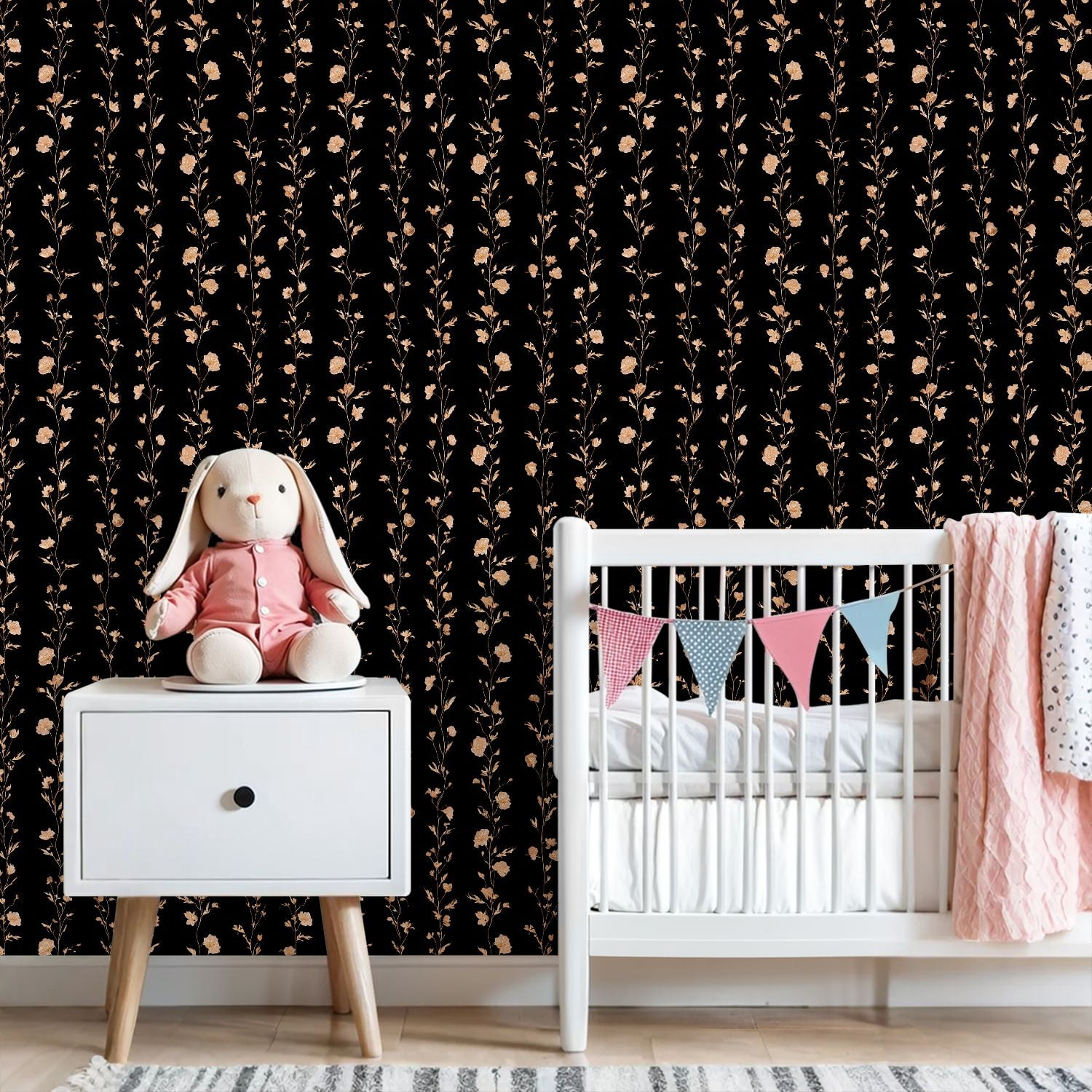 Peel and Stick Wallpaper 23.6in x 9.8ft Vintage Floral Delicate White Roses Black Contact Paper Vinyl Waterproof Self Adhesive Wall Paper for Bedroom Shelf Cabinet Renter Friendly
