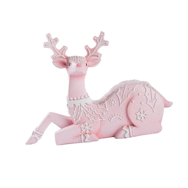 Estatua de navideño, decoración navideña, colección de adornos para fiestas, decoración del hogar, figura de alce navideño para balcón interior Sentado rosa