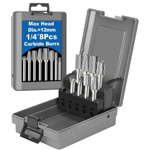 Juego de fresas de carburo Sworker, 8 piezas, vástago de 1/4 con caja gris de 12 mm