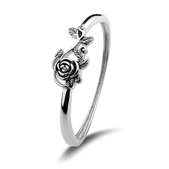 Designice Sterling Silver Ring,925 Silver Rings for Women,Rose Flower Leaf Design Rings for Women,Size-6
